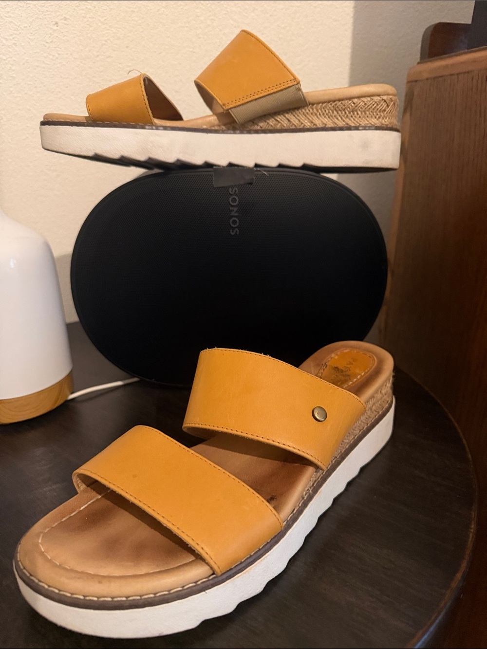 Women’s Double-Strap Slide Sandals in Mustard Yellow